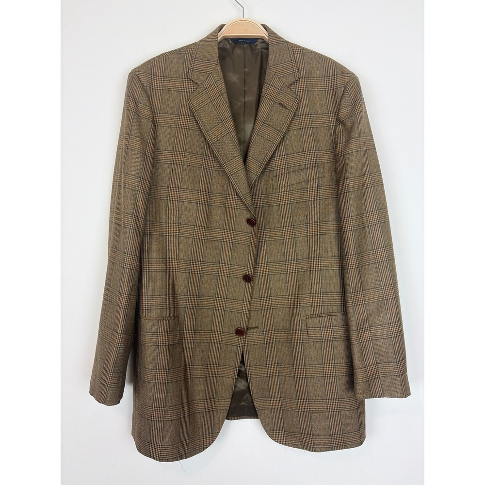 Brooks Brothers Plaid Brown Sport Coat Blazer 100% Wool Sz 42L Suit Jacket Italy